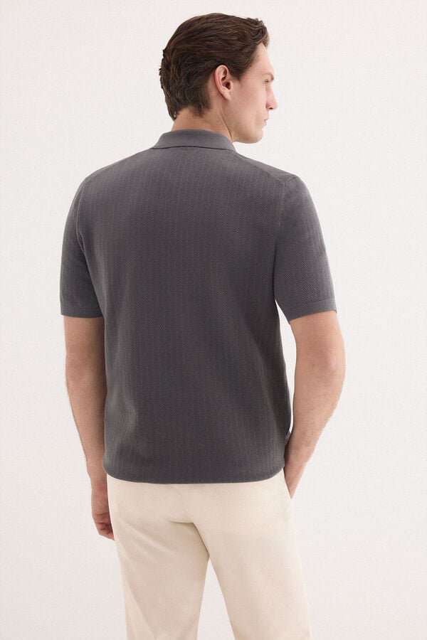 Pedro del Hierro Premium striped short sleeve polo shirt Grey