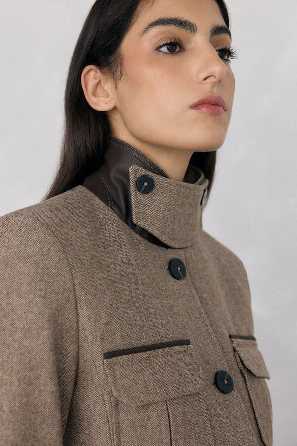 Pedro del Hierro Herringbone safari jacket Brown