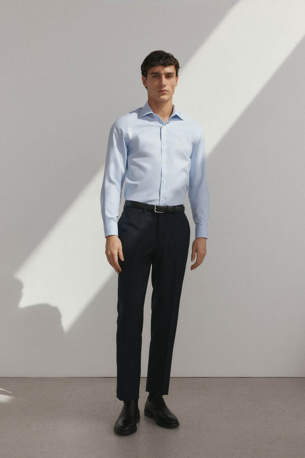 Pedro del Hierro Plain non-iron + stain-resistant cufflinks shirt Blue
