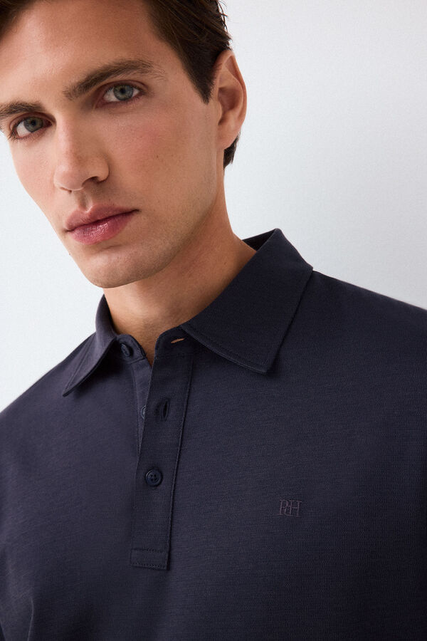Pedro del Hierro Long sleeve link structure polo shirt Blue