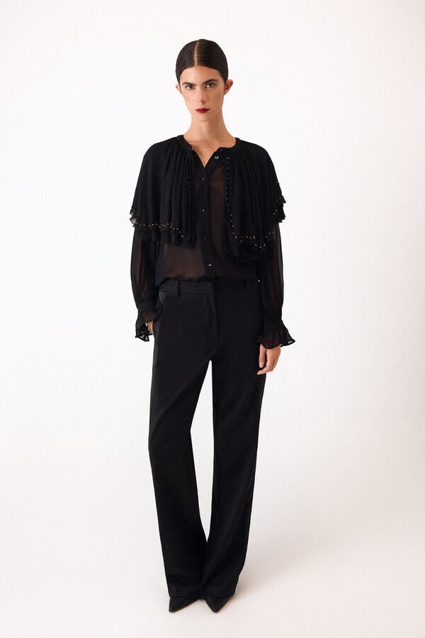 Pedro del Hierro Embroidered cape blouse Black