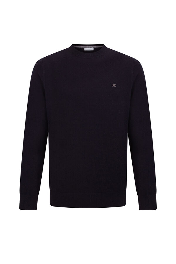 Pedro del Hierro Merino wool and cashmere crew neck sweater Blue