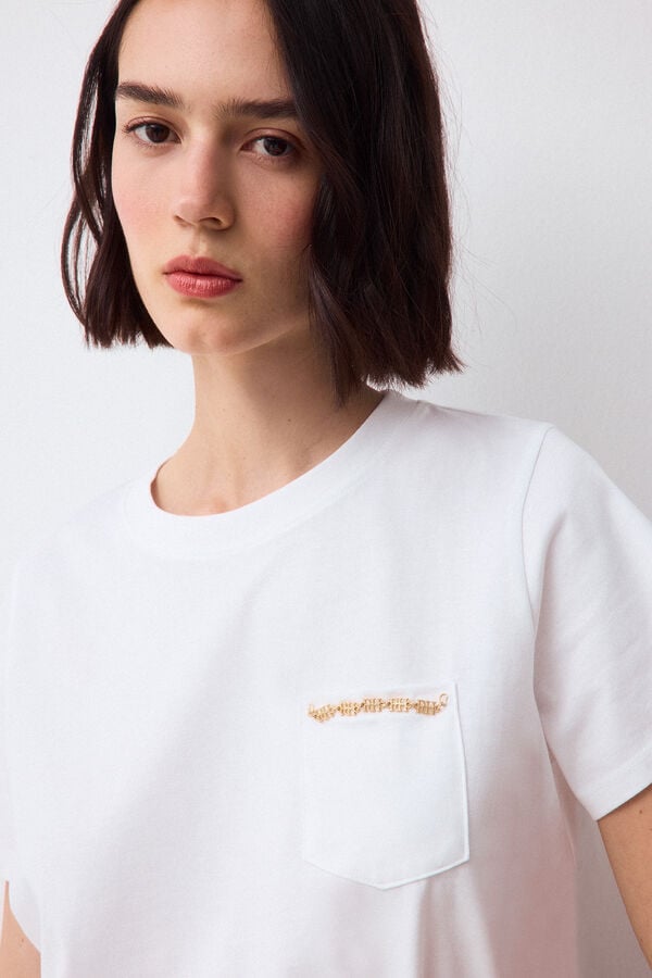 Pedro del Hierro Short sleeve T-shirt with pocket and chain detail White