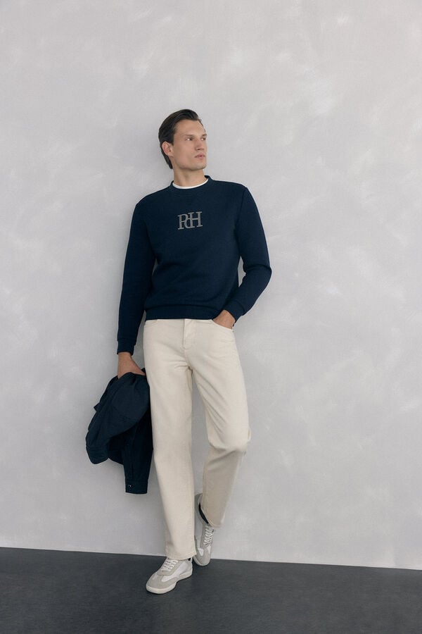 Pedro del Hierro Technical fabric crew neck sweatshirt Blue