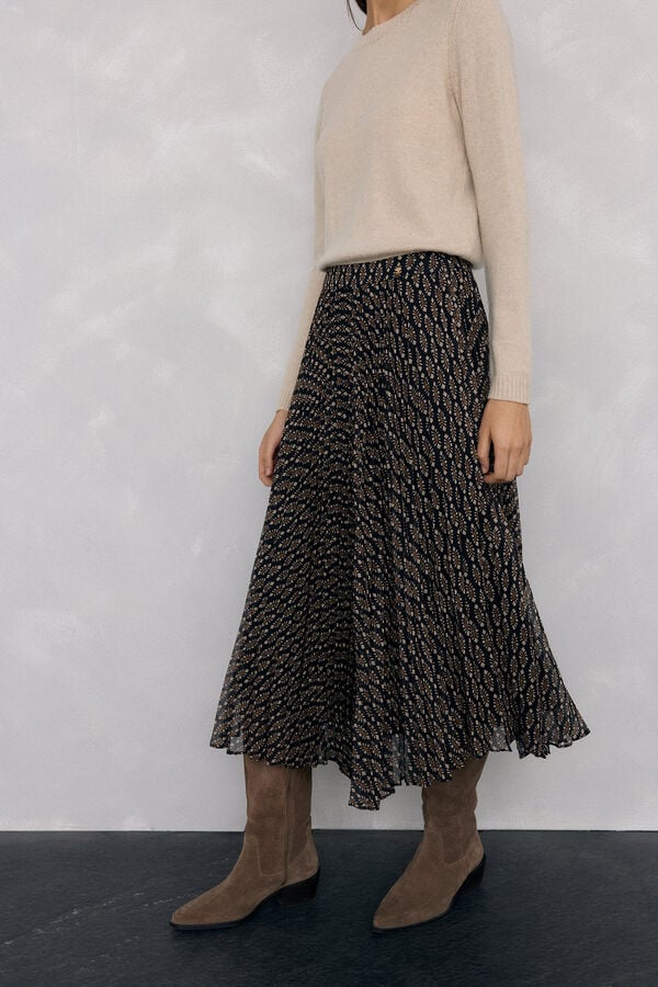 Pedro del Hierro Printed pleated midi skirt Grey