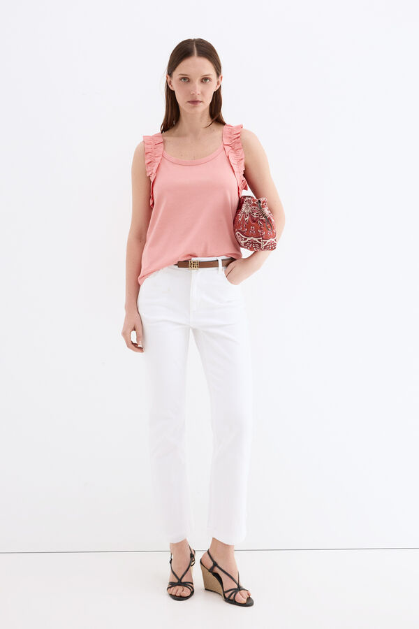 Pedro del Hierro T-shirt al&ccedil;as com folhos Coral