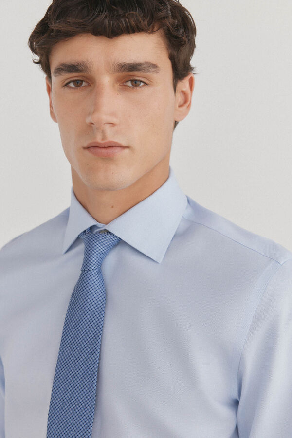 Pedro del Hierro Plain non-iron + stain-resistant cufflinks shirt Blue