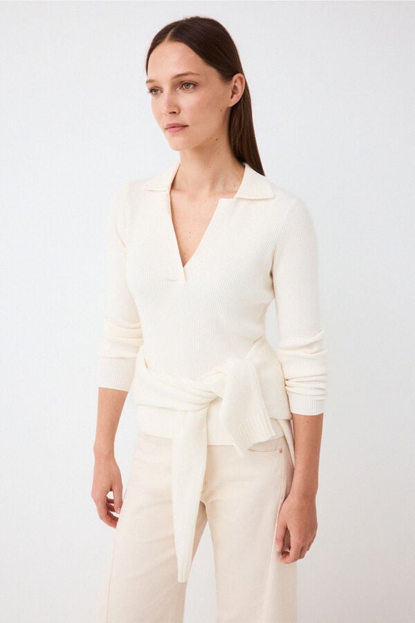 Pedro del Hierro Camisola gola polo crochet Ecru