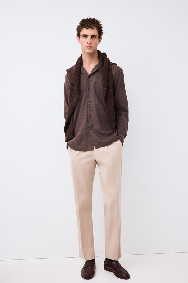 Pedro del Hierro Italian fabric plaid shirt Brown