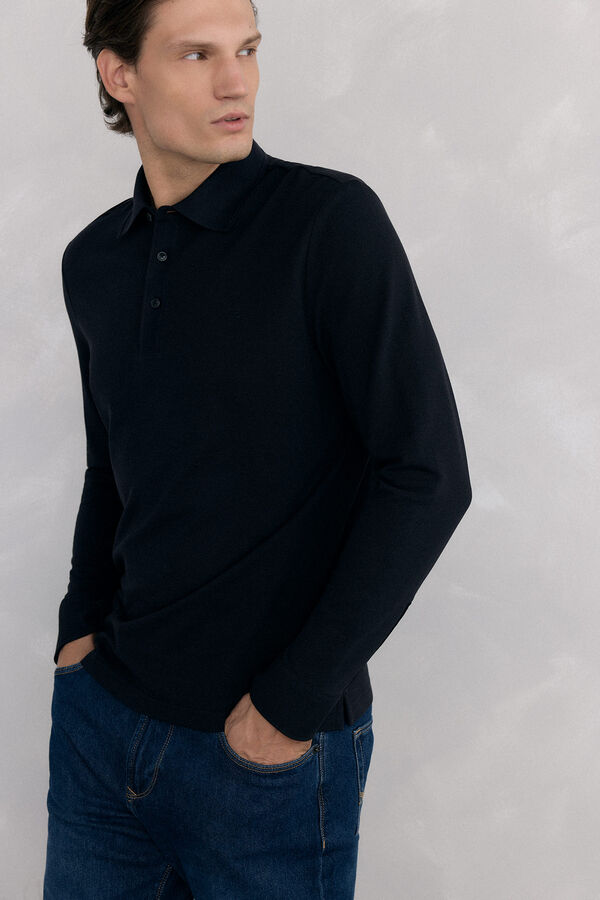 Pedro del Hierro Basic long sleeve polo shirt Black