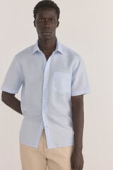 Pedro del Hierro Short sleeve fabric linen shirt Blue