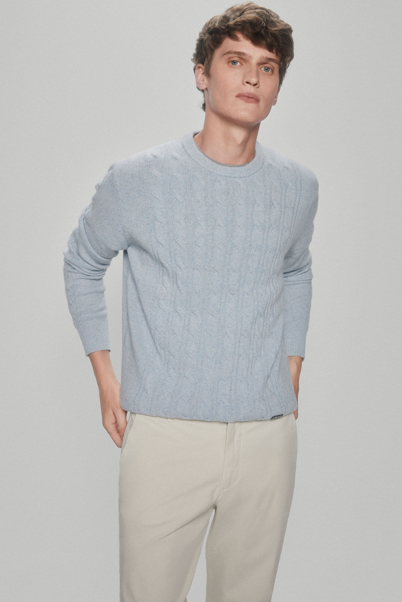 Pedro del Hierro Cable knit wool round neck jumper