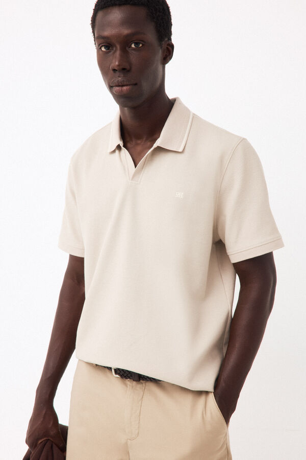 Pedro del Hierro Structured open neck polo shirt Beige