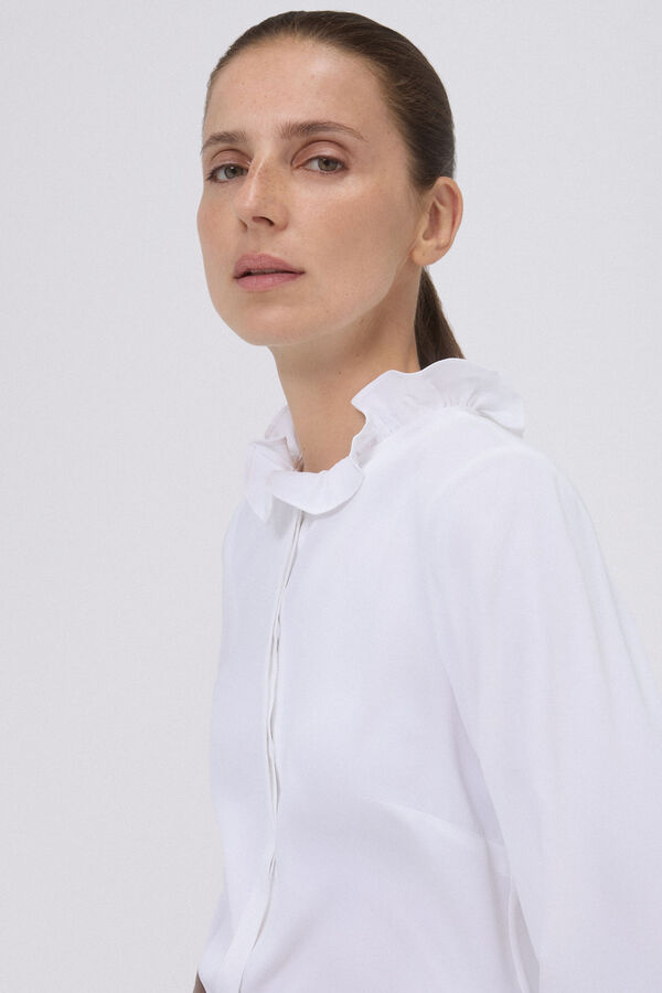 Pedro del Hierro Blusa fluida con detalle de volantes Crudo