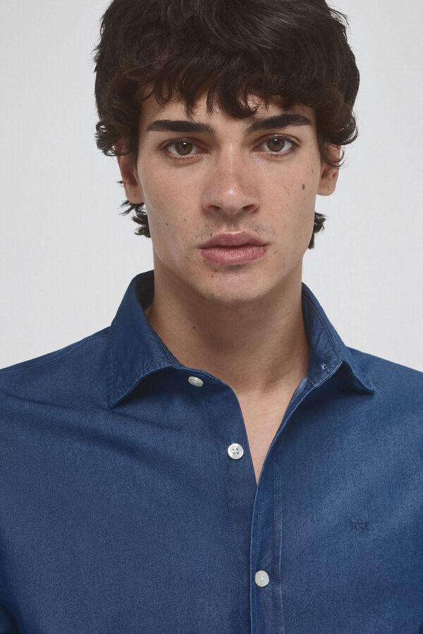 Pedro del Hierro Camisa denim tejido italiano Azul
