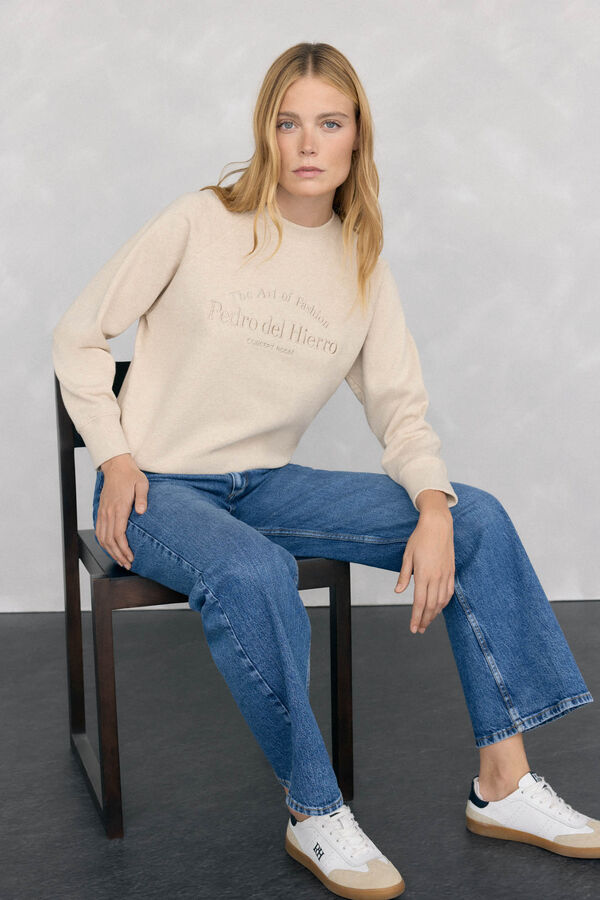 Pedro del Hierro Embroidered logo sweatshirt Ecru