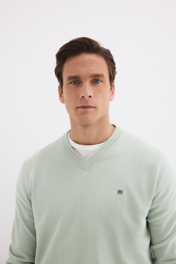 Pedro del Hierro Jersey punto algod&oacute;n premium cuello pico Verde