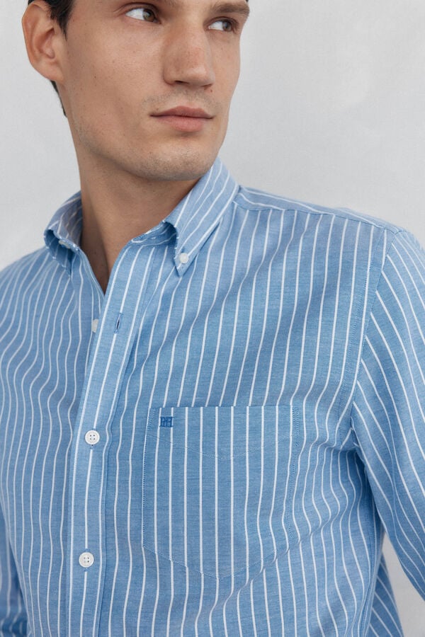 Pedro del Hierro Non iron oxford striped shirt Blue