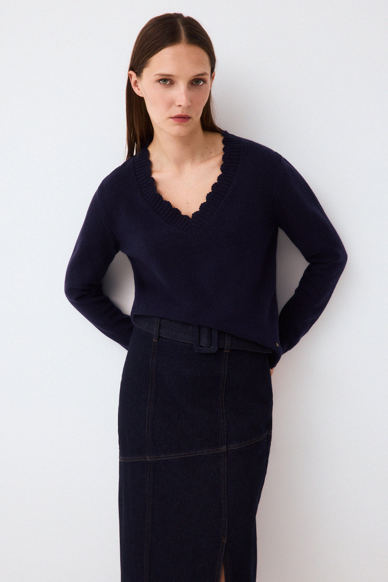 Pedro del Hierro Crochet detail V-neck jumper