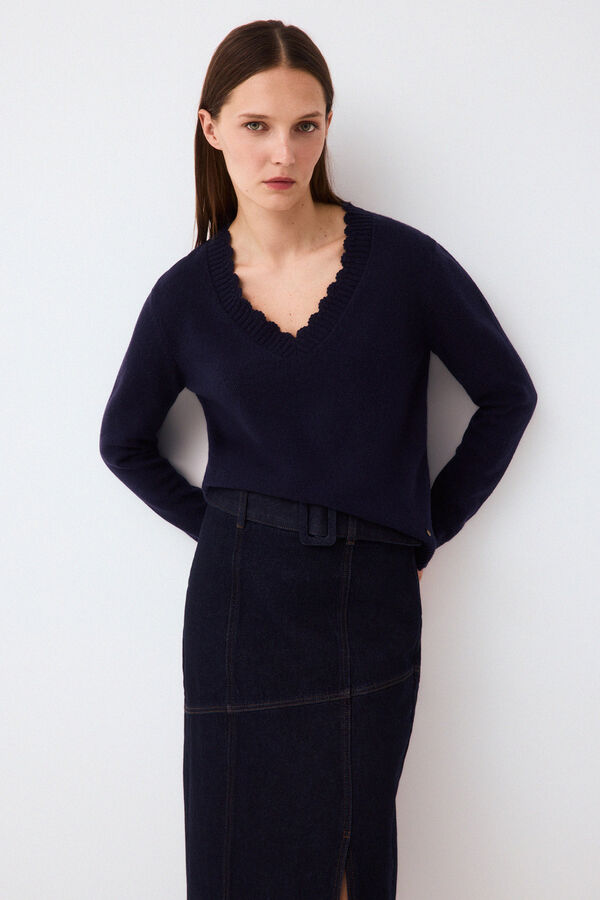 Pedro del Hierro Crochet detail V-neck jumper Blue