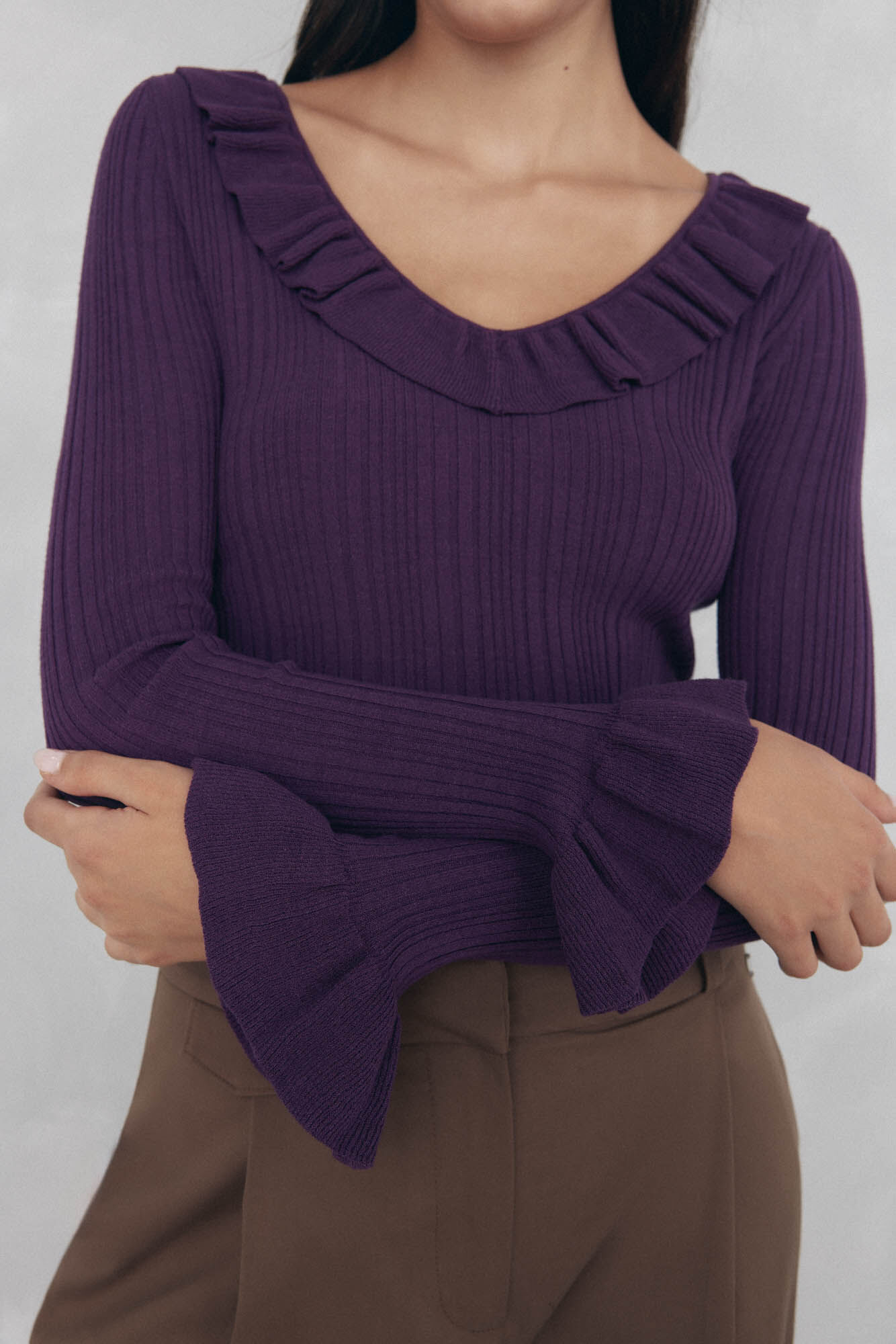 Pedro del Hierro Ribbed jersey-knit top with ruffle