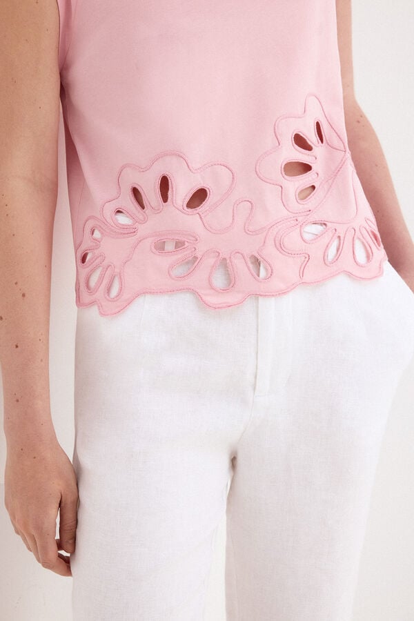 Pedro del Hierro Openwork embroidered hem T-shirt Pink
