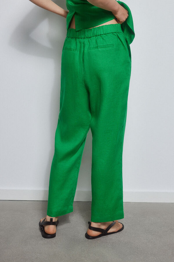 Pedro del Hierro Straight fit cropped linen trousers Green