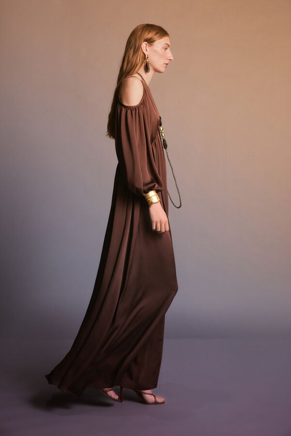 Pedro del Hierro Vestido comprido fluido Marrom
