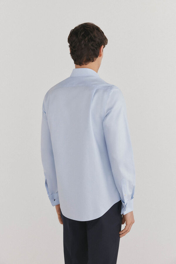 Pedro del Hierro Plain non-iron + stain-resistant cufflinks shirt Blue