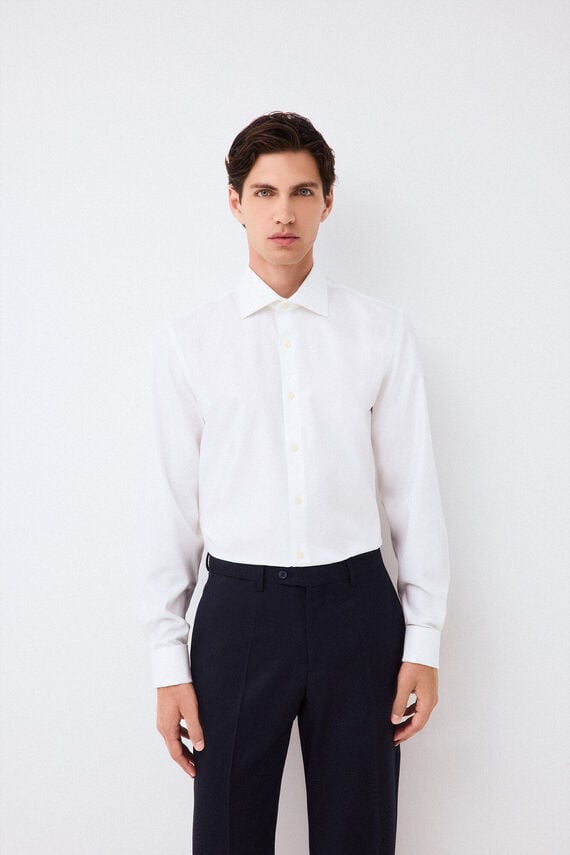 Camisa vestir lisa non iron + antimanchas puño gemelo