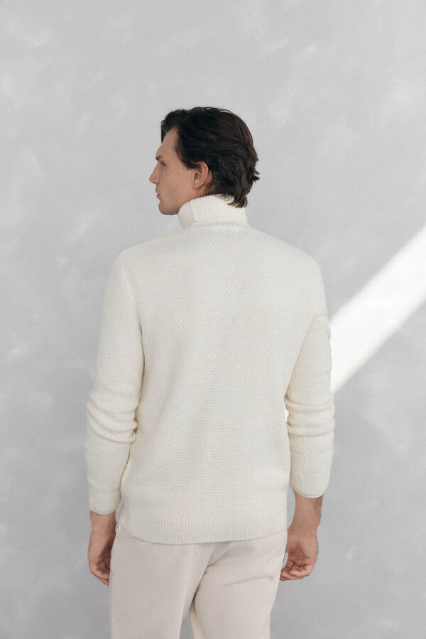 Pedro del Hierro High neck cable- wool sweater Ecru