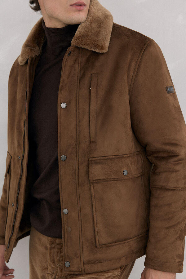 Pedro del Hierro Double-sided faux shearling jacket Brown
