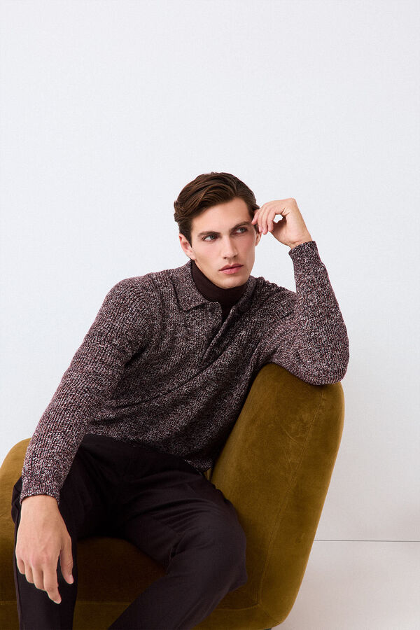 Pedro del Hierro Jersey punto cuello polo algod&oacute;n Burdeos