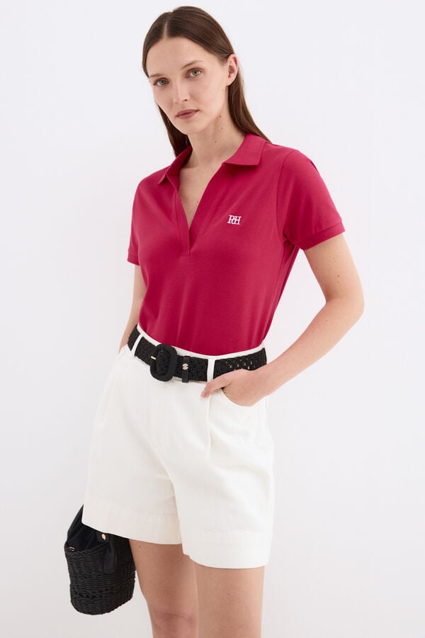 Pedro del Hierro Short sleeve polo shirt with stand-up collar Pink