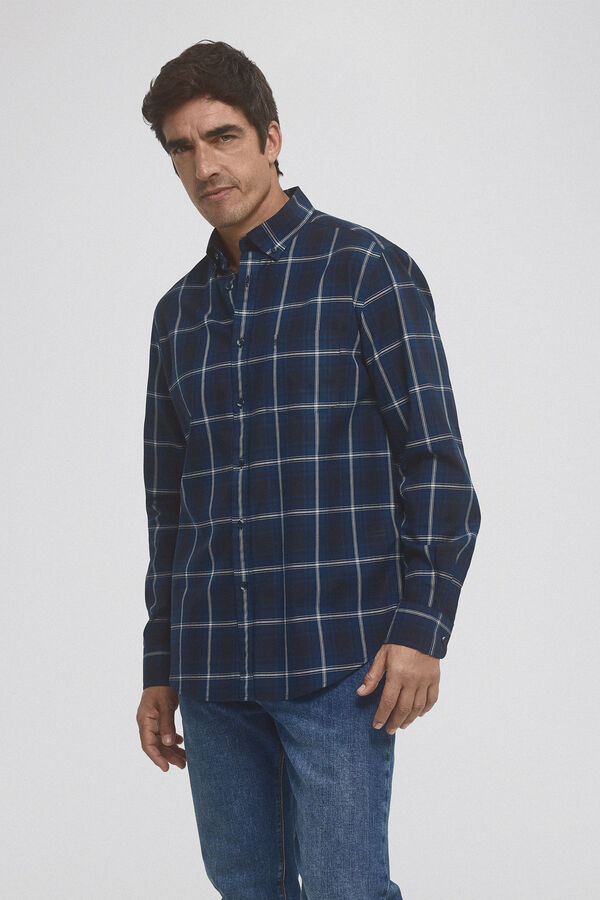 Pedro del Hierro Checked twill shirt Blue