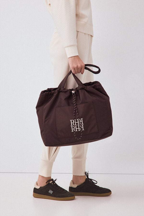 Pedro del Hierro Gathered nylon handbag Brown