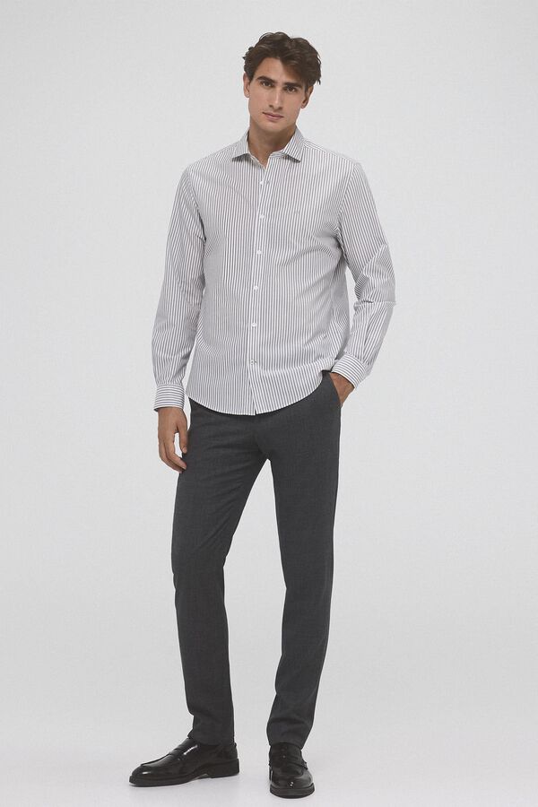 Pedro del Hierro Camisa riscas sem rugas Cizento