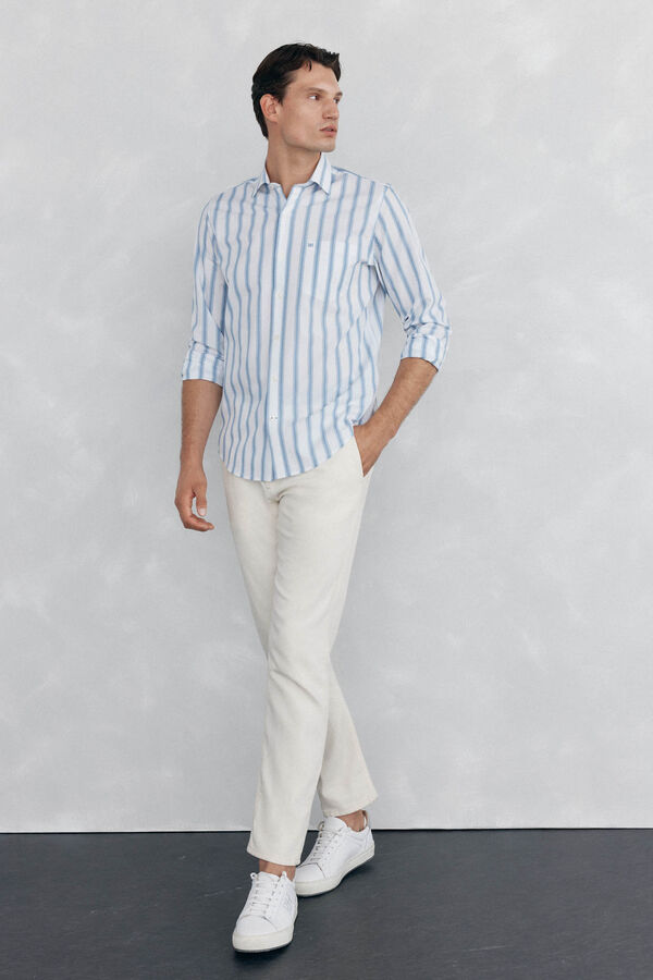 Pedro del Hierro Striped poplin shirt Turquoise