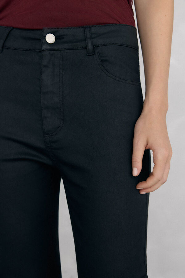 Pedro del Hierro Leather-effect flared cropped basic jeans Black