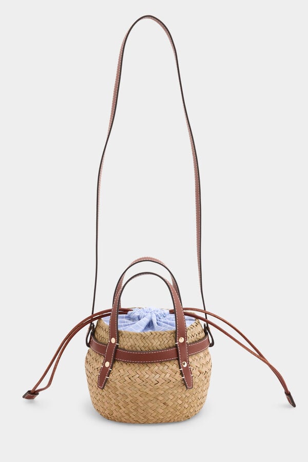 Pedro del Hierro Raffia-effect bucket bag Brown