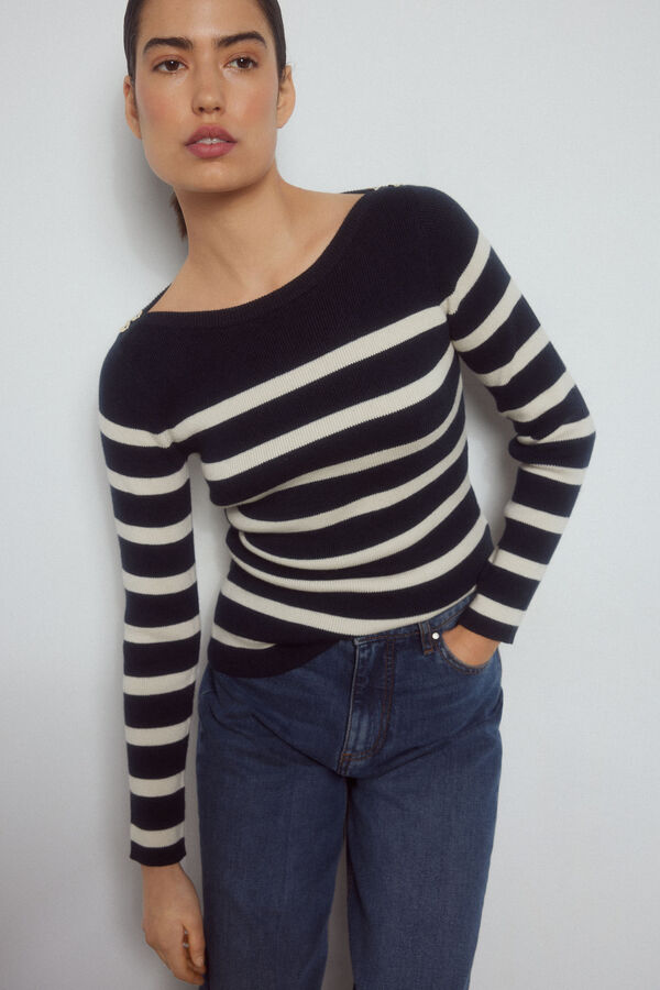 Pedro del Hierro Striped ribbed jumper with buttons Blue