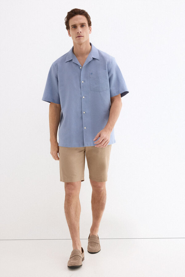 Pedro del Hierro Linen cotton short sleeve shirt Blue