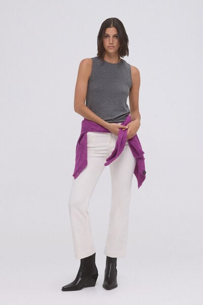 Pedro del Hierro Pantalón flare cropped terciopelo Crudo