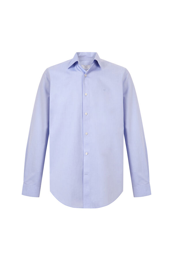 Pedro del Hierro Plain non-iron + anti-stain slim fit dress shirt Blue
