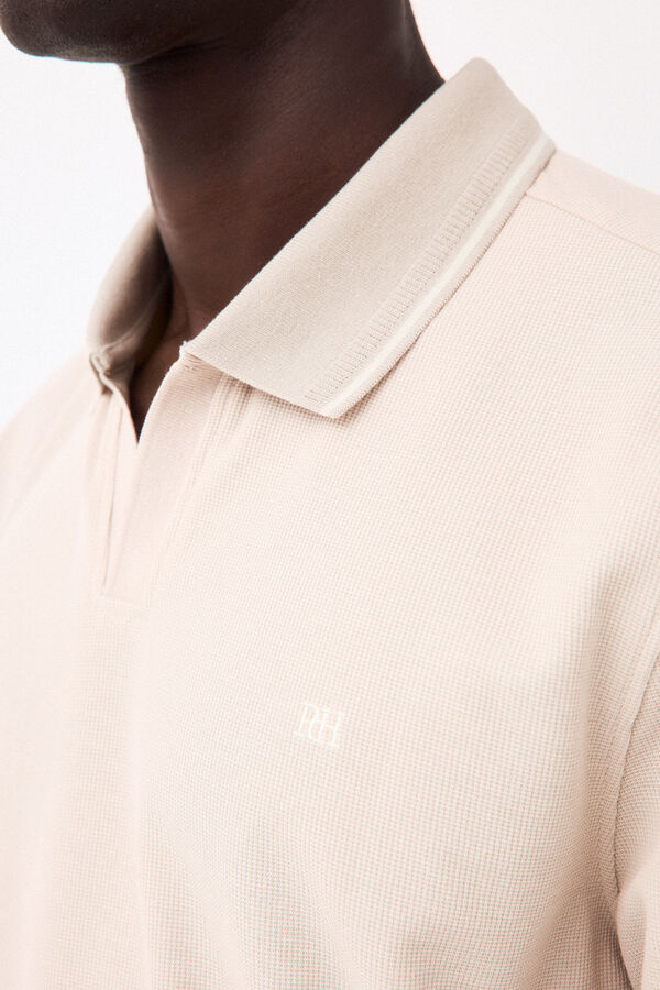 Pedro del Hierro Structured open neck polo shirt Beige