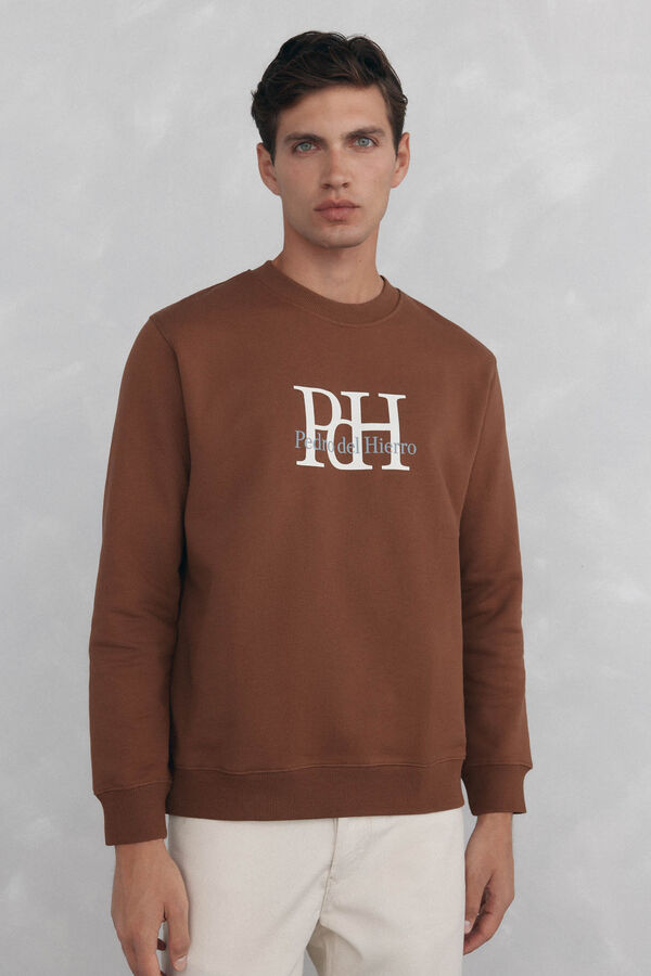 Pedro del Hierro Big logo crew neck sweatshirt Brown
