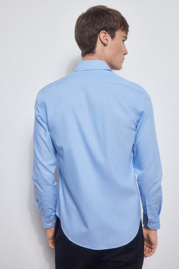 Pedro del Hierro Striped slim fit non-iron + stain-resistant dress shirt Blue