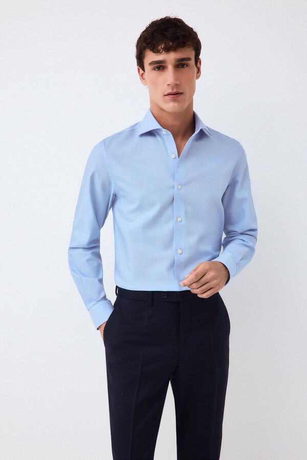Pedro del Hierro Non-iron + anti-stain structure dress shirt Blue