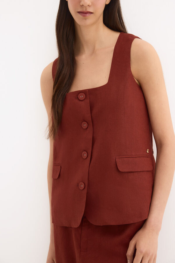 Pedro del Hierro Linen belted gilet Orange