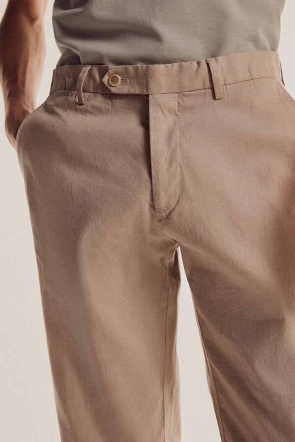 Pedro del Hierro Regular fit chinos in cotton and linen mix Beige